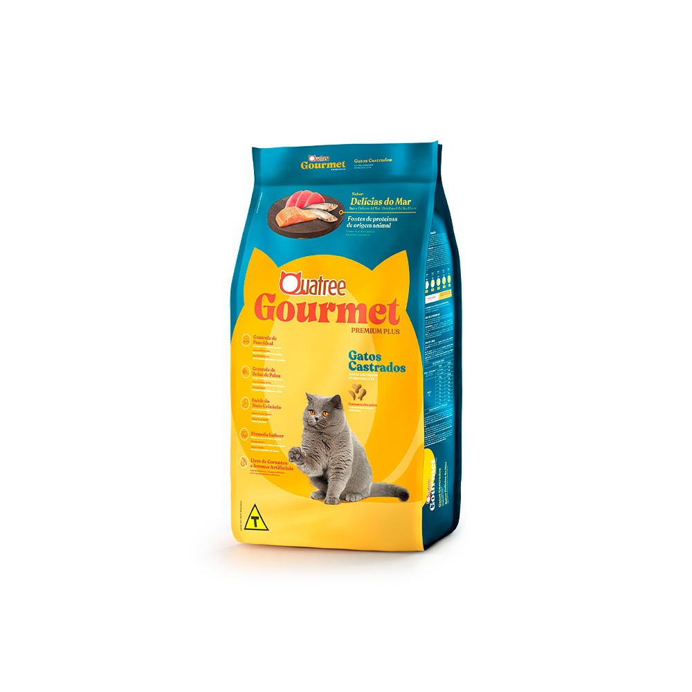 Ração Quatree Gourmet para Gatos Adultos Castrados Sabor Delícias do Mar