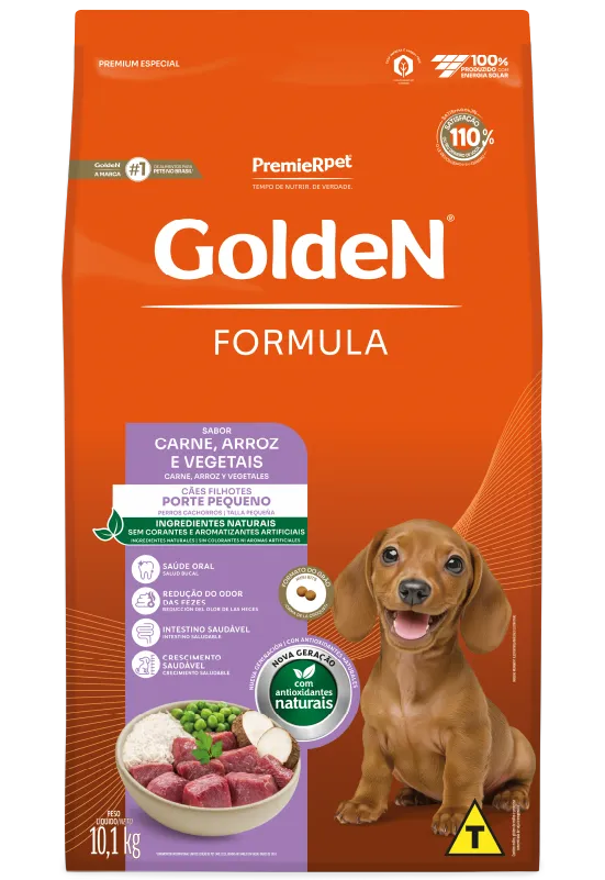 Ração Golden Fórmula Mini Bits para Cães Filhotes de Porte Pequeno Sabor Carne e Arroz