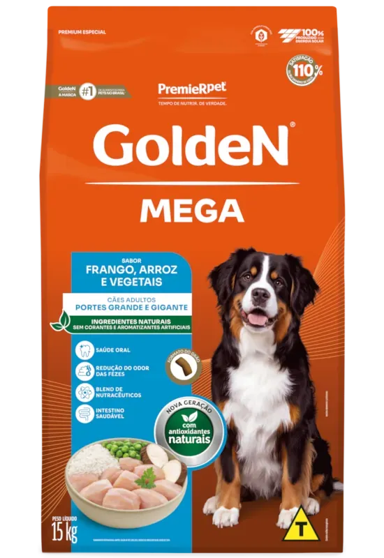 Ração Golden Mega para Cães Adultos de Porte Grande Sabor Frango e Arroz - 15kg