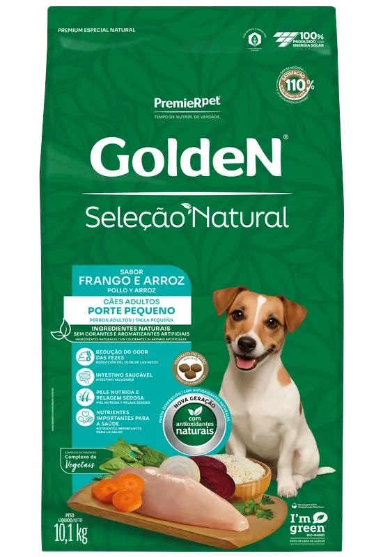 Ração Golden Seleção Natural Mini Bits para Cães Adultos de Porte Pequeno Sabor Frango e Arroz