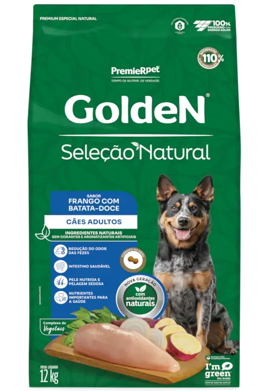 Ração Golden Seleção Natural para Cães Adultos de Porte Médio e Grande Sabor Frango com Batata Doce 12kg