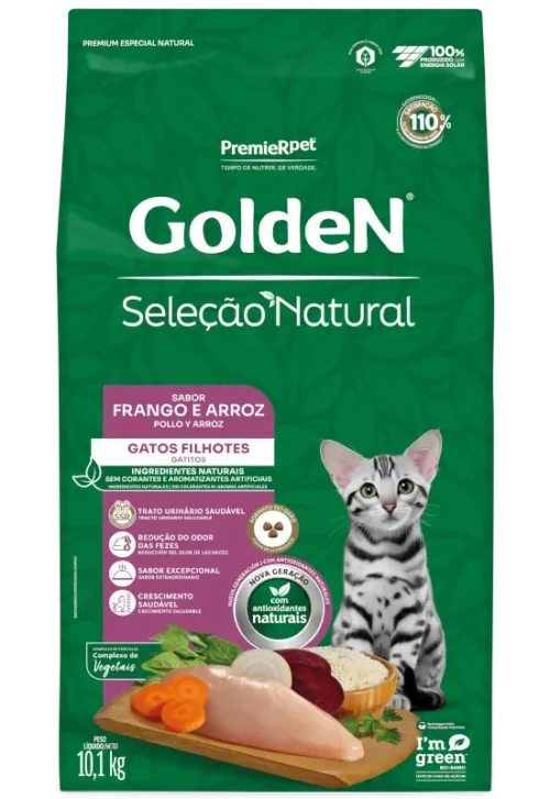 Ração Golden Seleção Natural para Gatos Filhotes Sabor Frango e Arroz