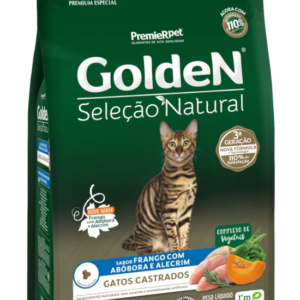 Ração Golden Seleção Natural para Gatos Adultos Castrados Sabor Frango com Abóbora e Alecrim