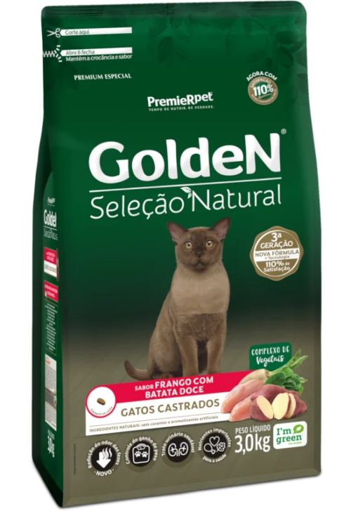 Ração Golden Seleção Natural para Gatos Castrados Sabor Frango com Batata Doce