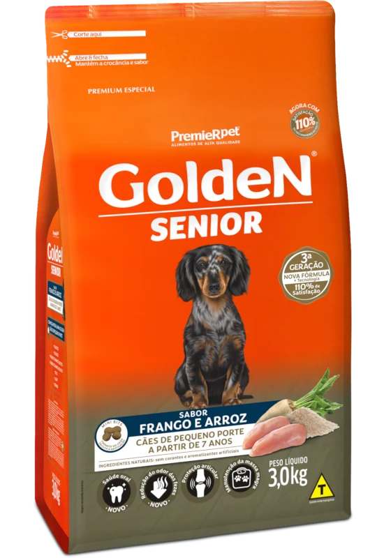 Ração Golden Fórmula Mini Bits para Cães Senior de Porte Pequeno Sabor Frango e Arroz