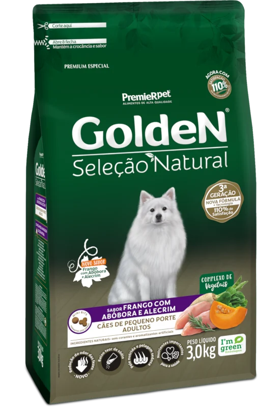 Ração Golden Seleção Natural para Cães Adultos de Porte Pequeno Sabor Frango com Abóbora e Alecrim