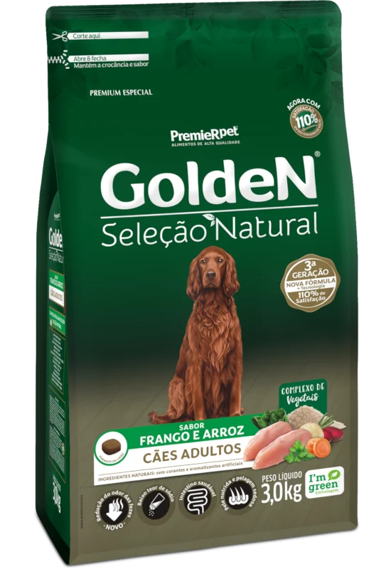 Ração Golden Seleção Natural para Cães Adultos Sabor Frango e Arroz