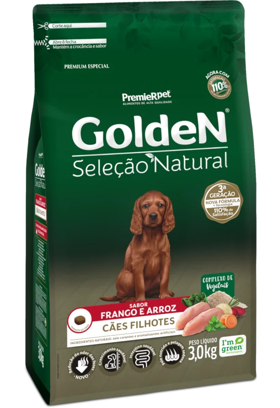 Ração Golden Seleção Natural para Cães Filhotes Sabor Frango e Arroz