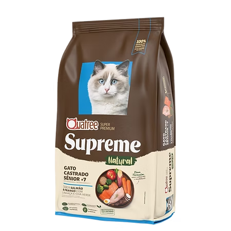Ração Quatree Supreme para Gatos Castrados Sênior +7 Sabor Salmão e Frango 10,1 kg