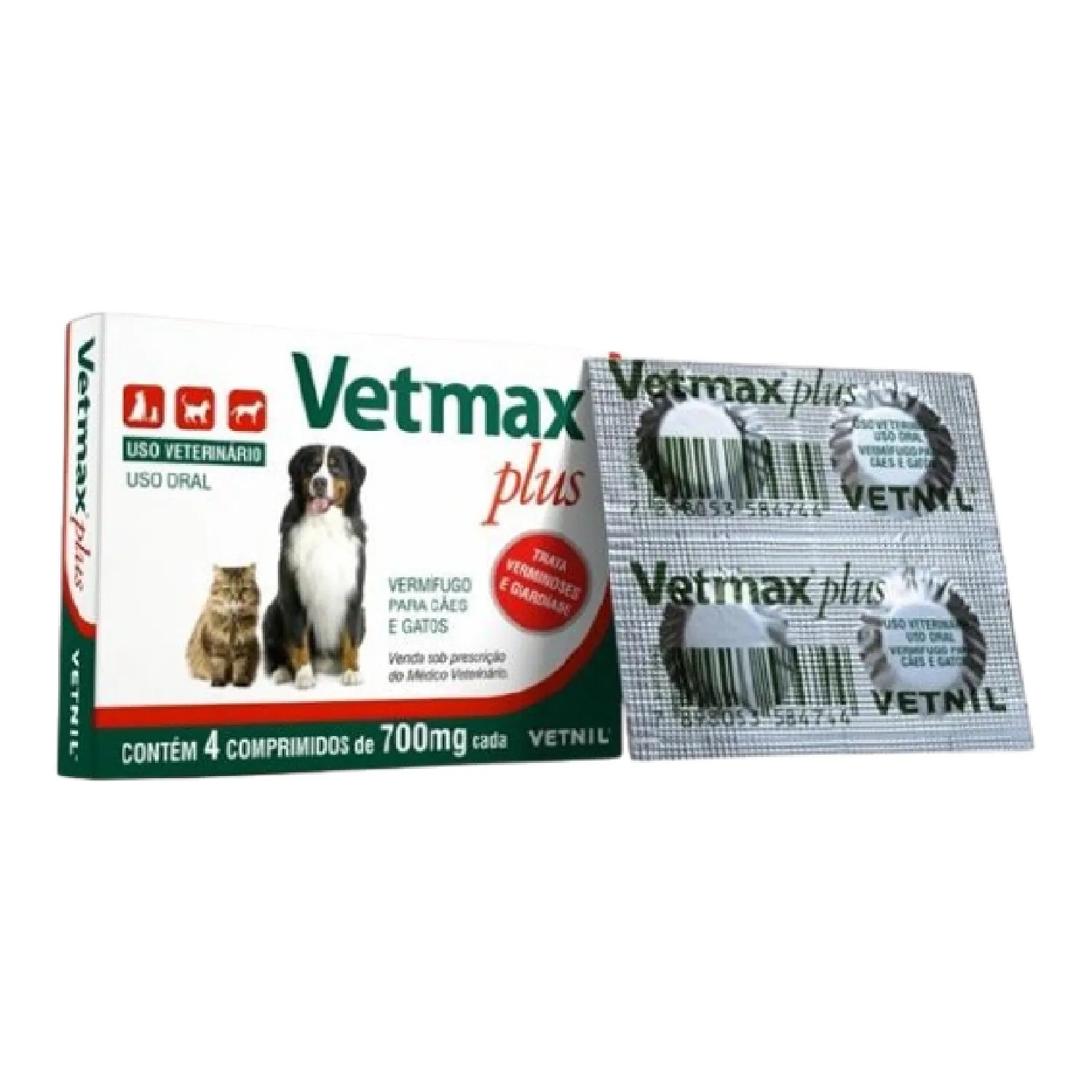 Vermífugo Vetnil Vetmax Plus 700 mg - 4 Comprimidos