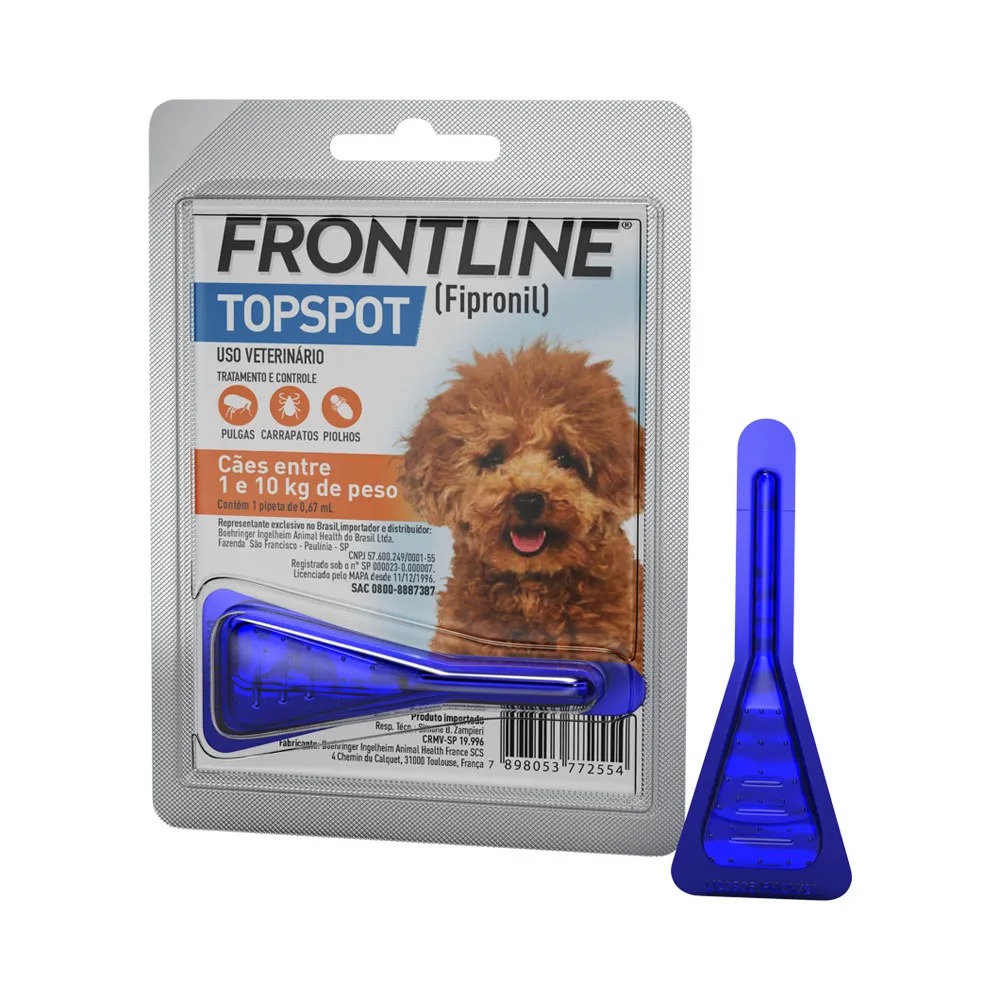 Antipulgas e Carrapatos Frontline Topspot para Cães de 1 a 10kg - 1 Pipeta