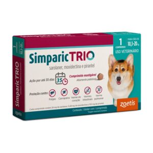 Antipulgas Simparic Trio 24mg para Cães de 10,1 a 20kg – 3 Comprimidos