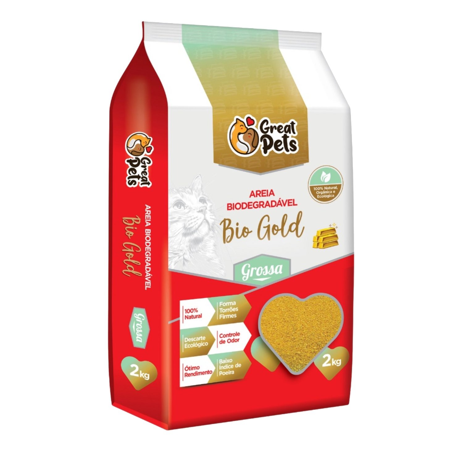 Areia Higiênica Great Pets Biodegradável Gold Grossa para Gatos - 2kg
