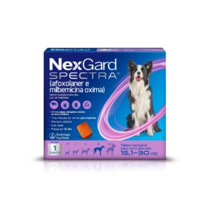NexGard Spectra Antipulgas, Carrapatos e Vermífugo para Cães de 15,1 a 30kg – 3 Comprimido