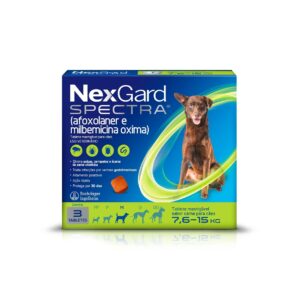NexGard Spectra Antipulgas, Carrapatos e Vermífugo para Cães de 7,6 a 15kg – 3 Comprimido