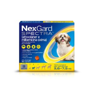 NexGard Spectra Antipulgas, Carrapatos e Vermífugo para Cães de 3,6 a 7,5kg – 3 Comprimido