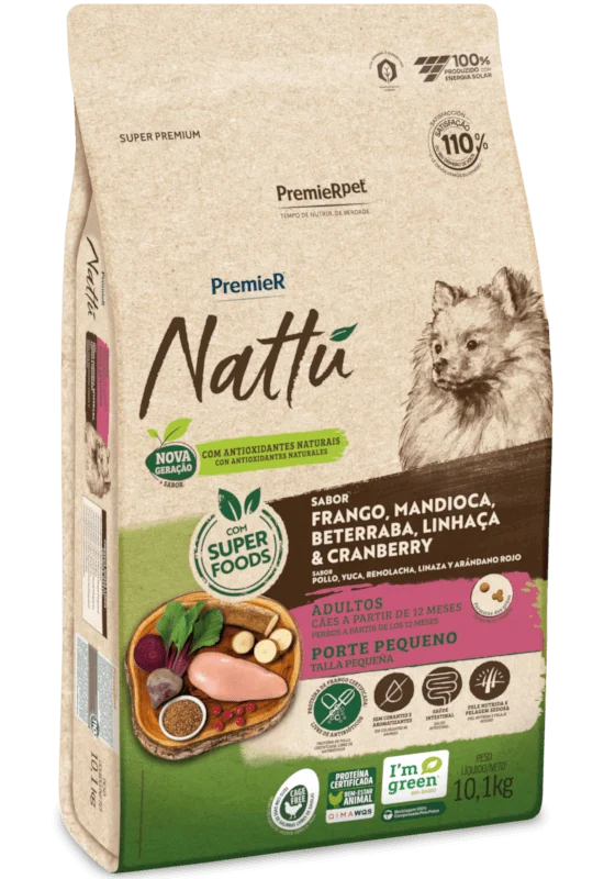 Ração Premier Nattu para Cães Adultos de Raças Pequenas Sabor Mandioca