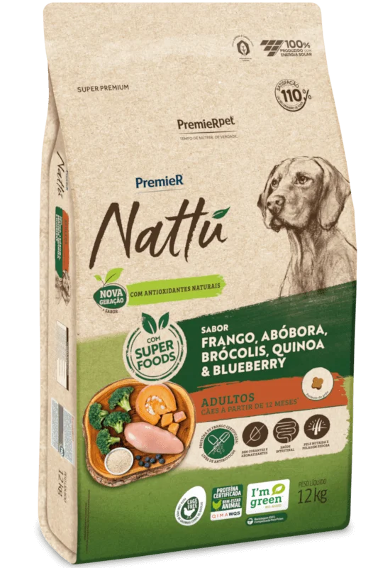 Ração Premier Nattu para Cães Adultos Sabor Abóbora 12kg