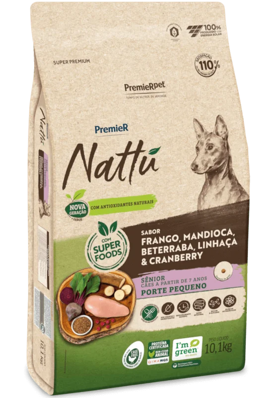 Ração Premier Nattu para Cães Sênior de Porte Pequeno Sabor Mandioca