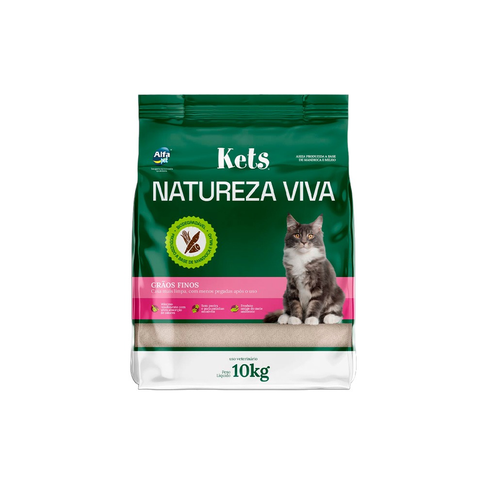 Areia Higiênica Kets Natureza Viva Fina para Gatos