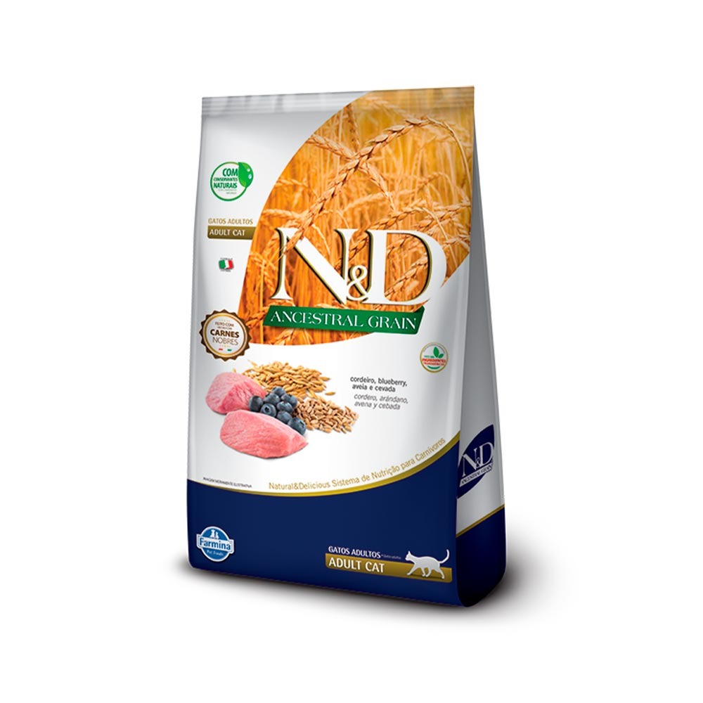 Ração Farmina N&D Ancestral Grain para Gatos Adultos Sabor Cordeiro e Blueberry