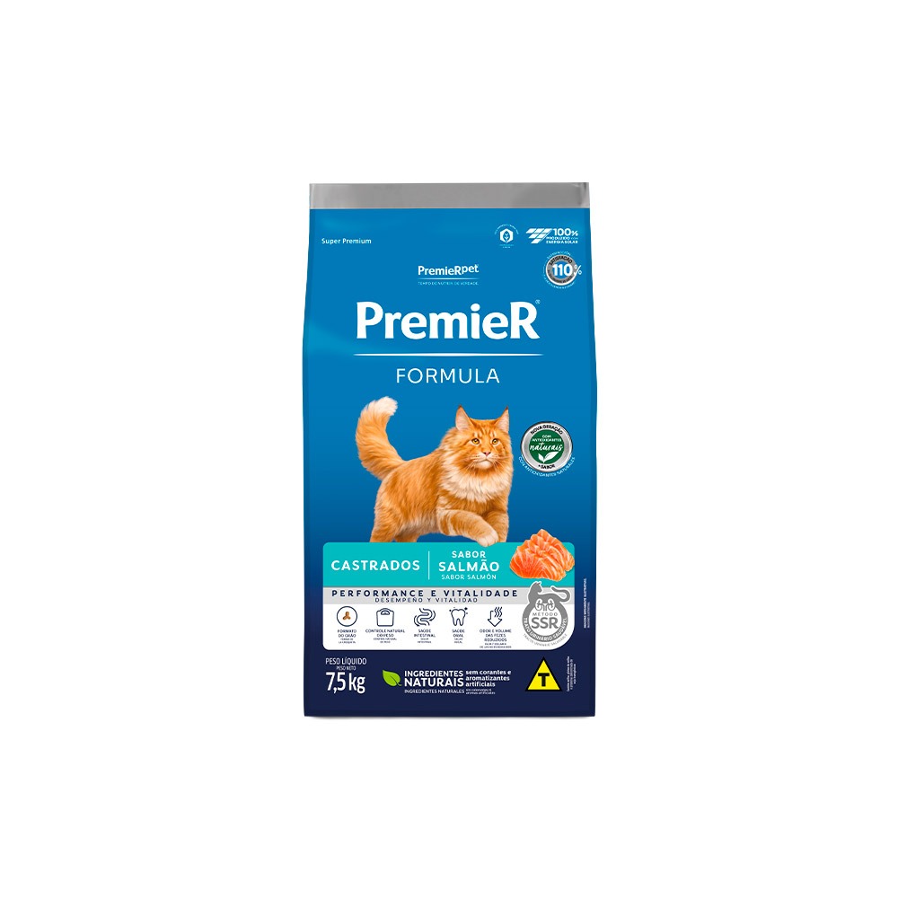 Ração Premier Formula para Gatos Adultos Castrados Sabor Salmão
